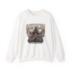 Stay Humble Hoodie-Style Crewneck Sweatshirt with Praying Angel Graphic
