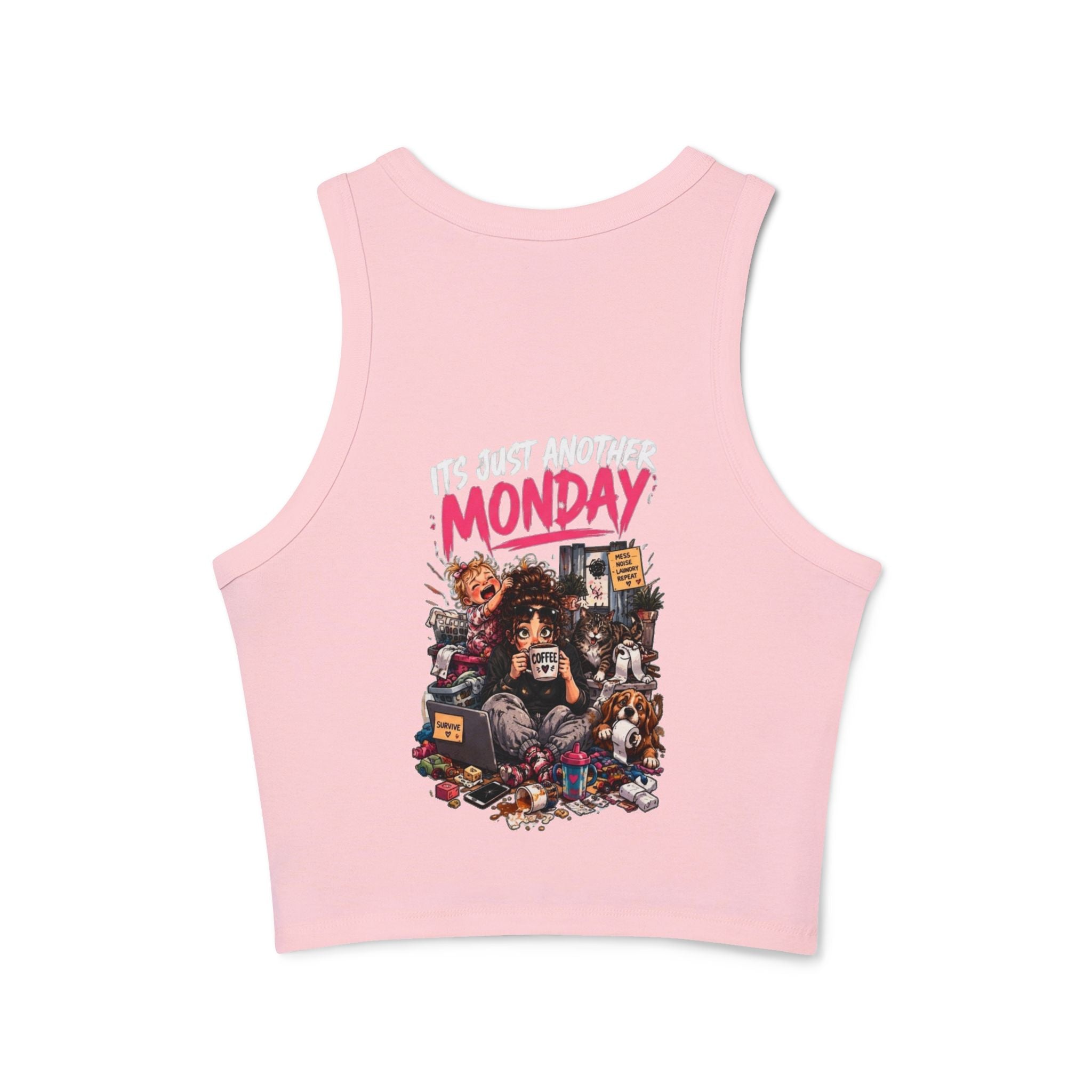 Racer Tank — 'Mama Fuel' & 'It's Just Another Monday' Graphic Women's Crop Tank