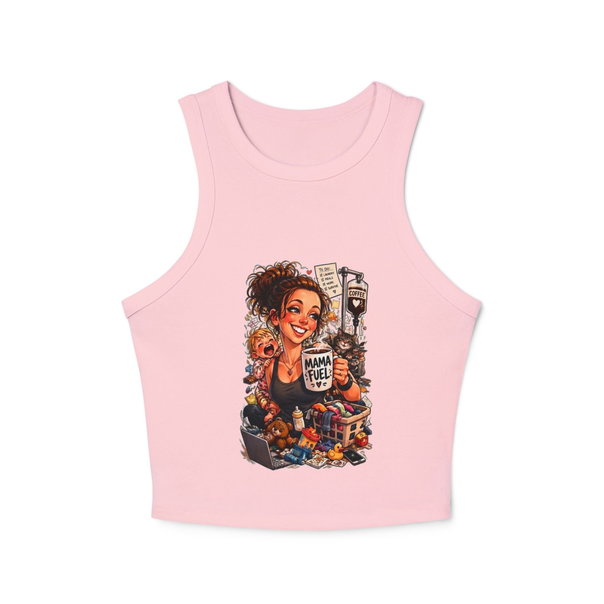 Racer Tank — 'Mama Fuel' & 'It's Just Another Monday' Graphic Women's Crop Tank