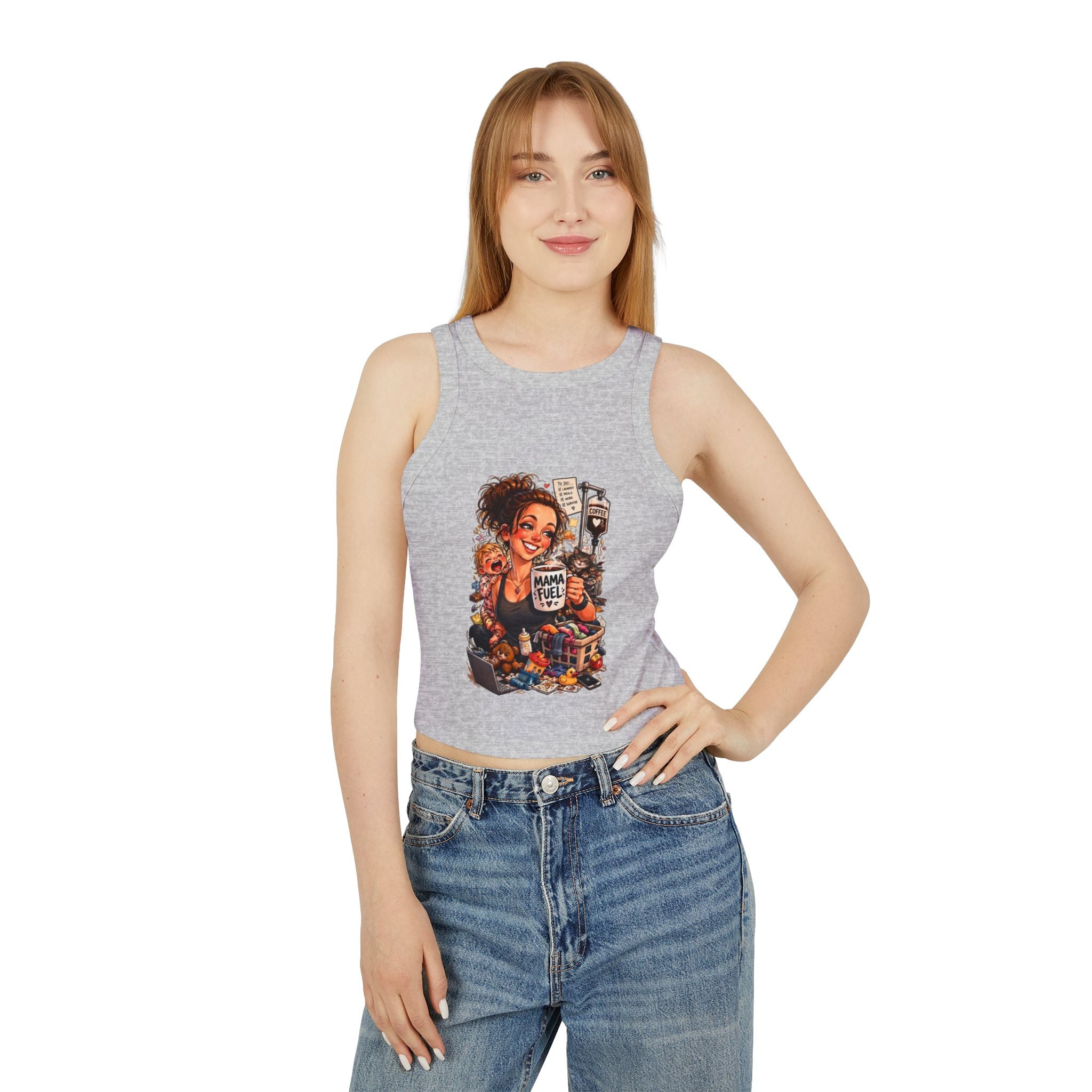 Racer Tank — 'Mama Fuel' & 'It's Just Another Monday' Graphic Women's Crop Tank