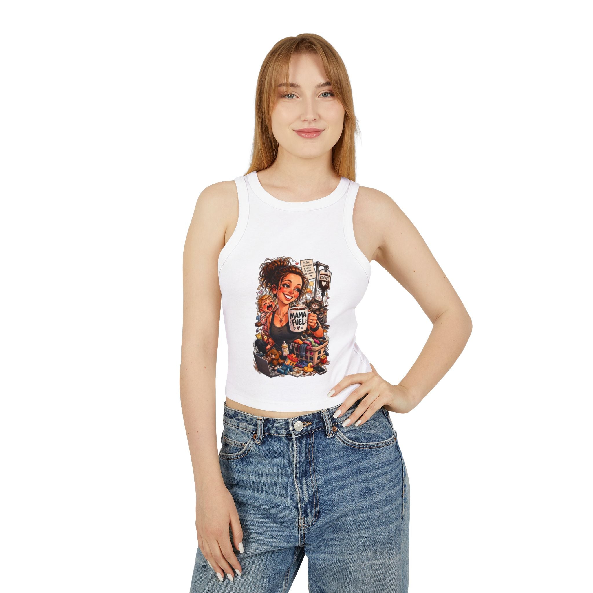 Racer Tank — 'Mama Fuel' & 'It's Just Another Monday' Graphic Women's Crop Tank