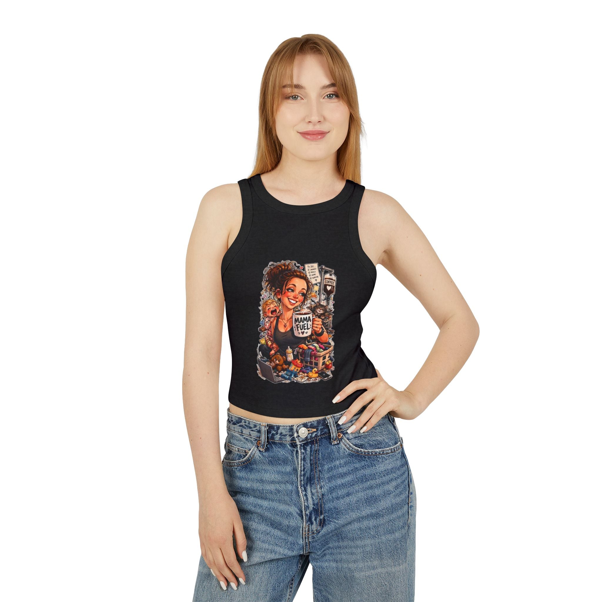 Racer Tank — 'Mama Fuel' & 'It's Just Another Monday' Graphic Women's Crop Tank