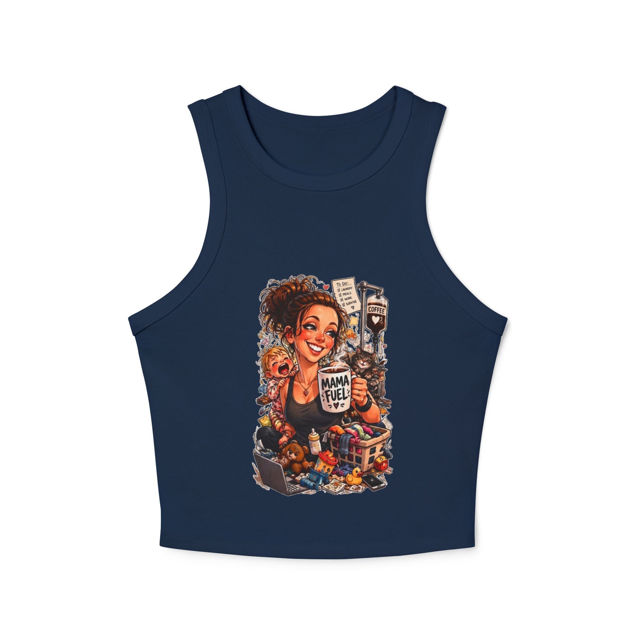 Racer Tank — 'Mama Fuel' & 'It's Just Another Monday' Graphic Women's Crop Tank