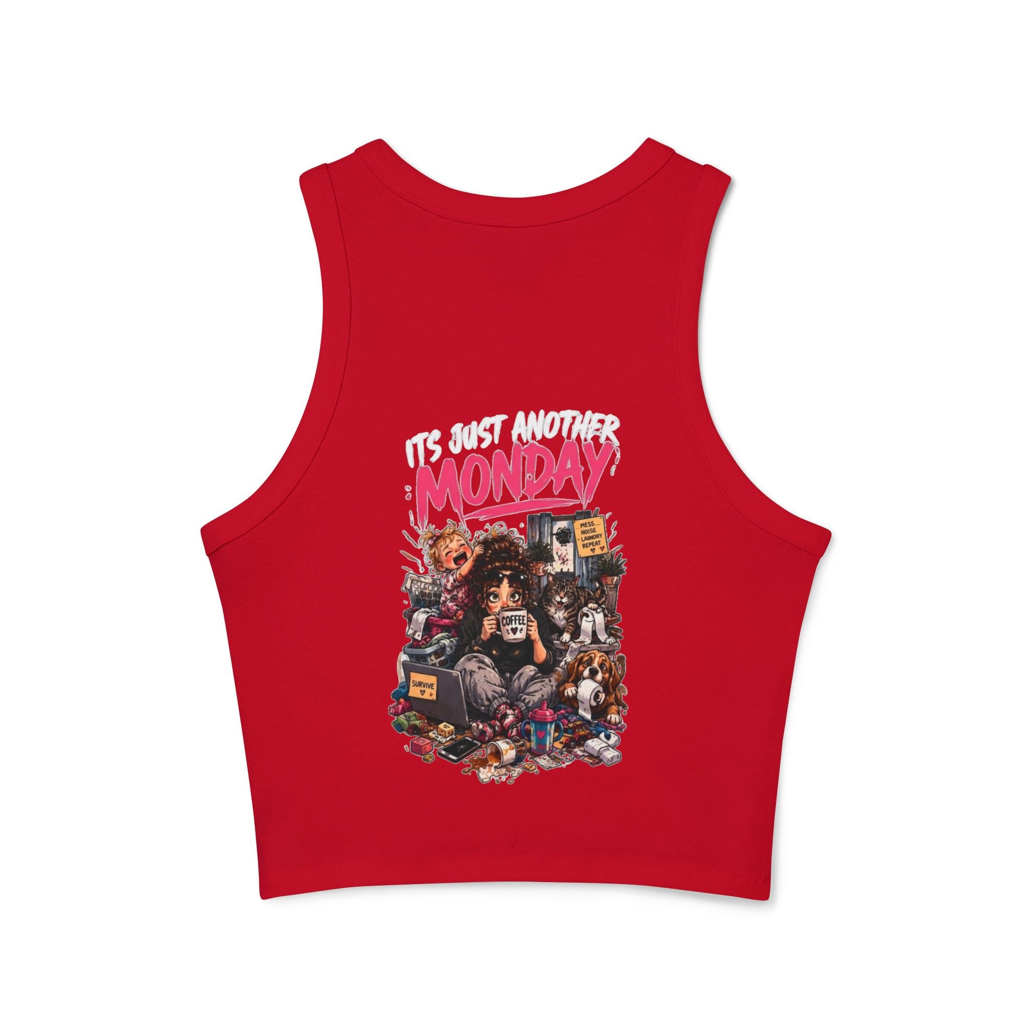 Racer Tank — 'Mama Fuel' & 'It's Just Another Monday' Graphic Women's Crop Tank