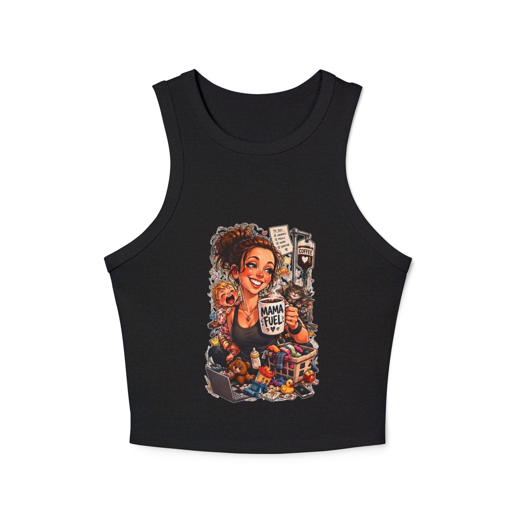 Racer Tank — 'Mama Fuel' & 'It's Just Another Monday' Graphic Women's Crop Tank
