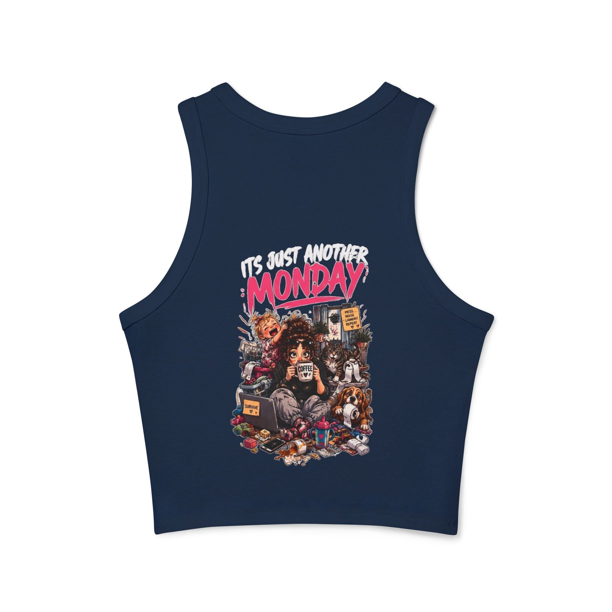 Racer Tank — 'Mama Fuel' & 'It's Just Another Monday' Graphic Women's Crop Tank