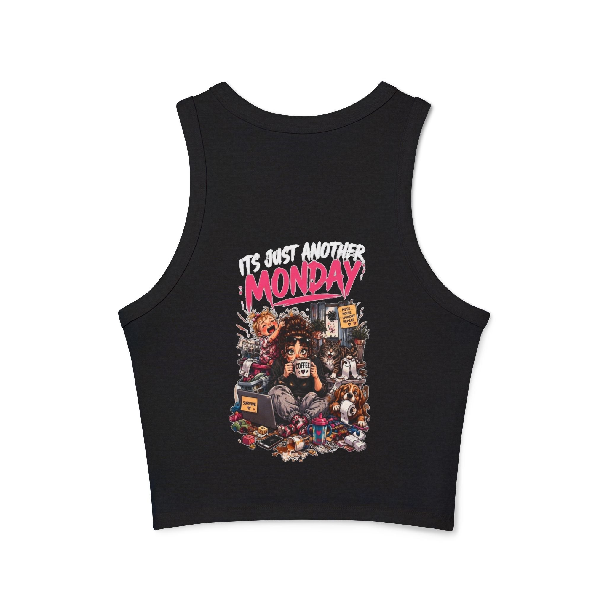 Racer Tank — 'Mama Fuel' & 'It's Just Another Monday' Graphic Women's Crop Tank