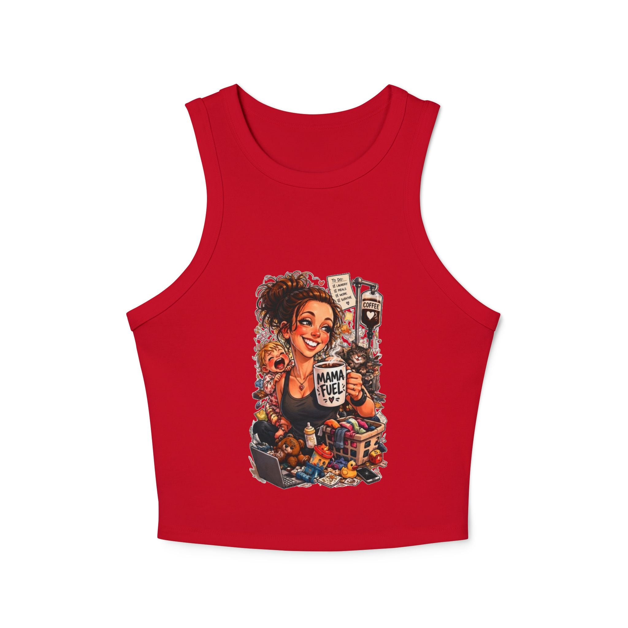 Racer Tank — 'Mama Fuel' & 'It's Just Another Monday' Graphic Women's Crop Tank