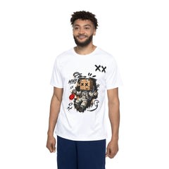 Astronaut Graffiti Tee — Men's Graphic Sports Jersey with 'Never' Box-Head Design