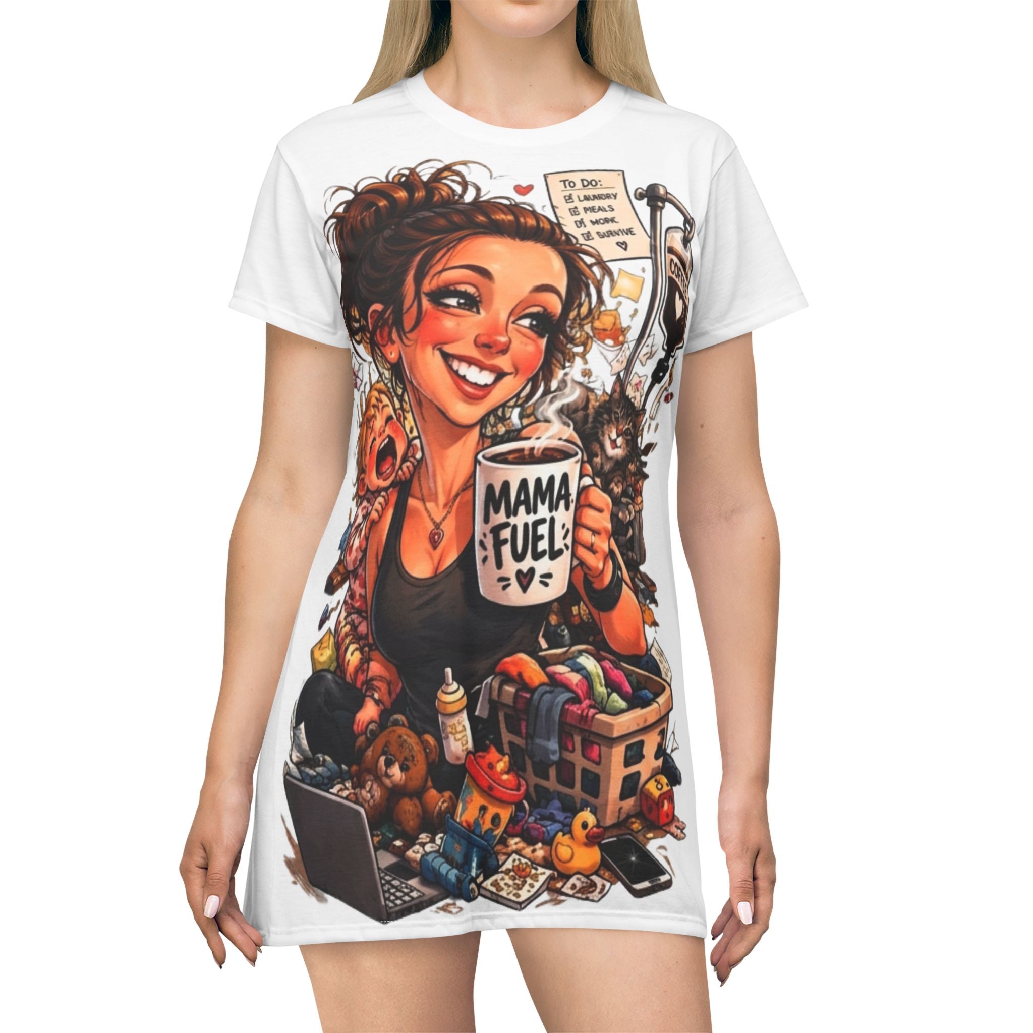 Mama Fuel T-Shirt Dress — "It's Just Another Monday" Graphic