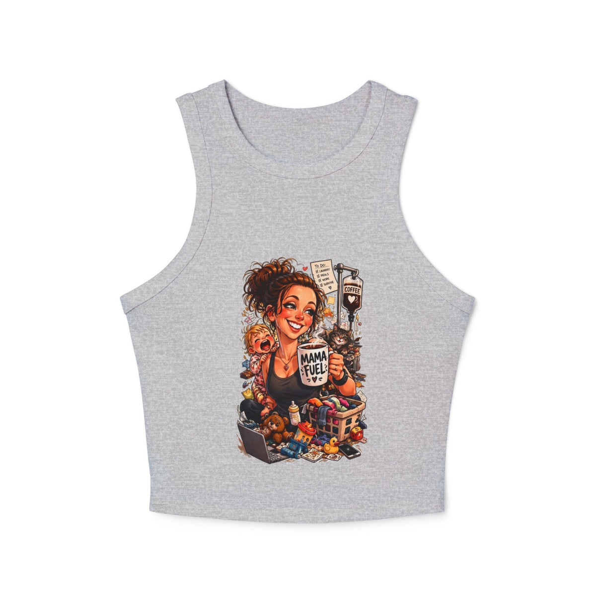 Racer Tank — 'Mama Fuel' & 'It's Just Another Monday' Graphic Women's Crop Tank